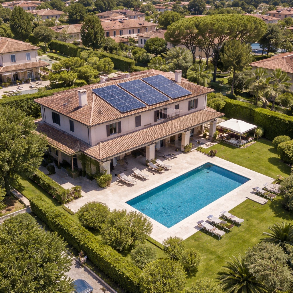 Impianto fotovoltaico su villa con piscina zona AXA Roma Sud